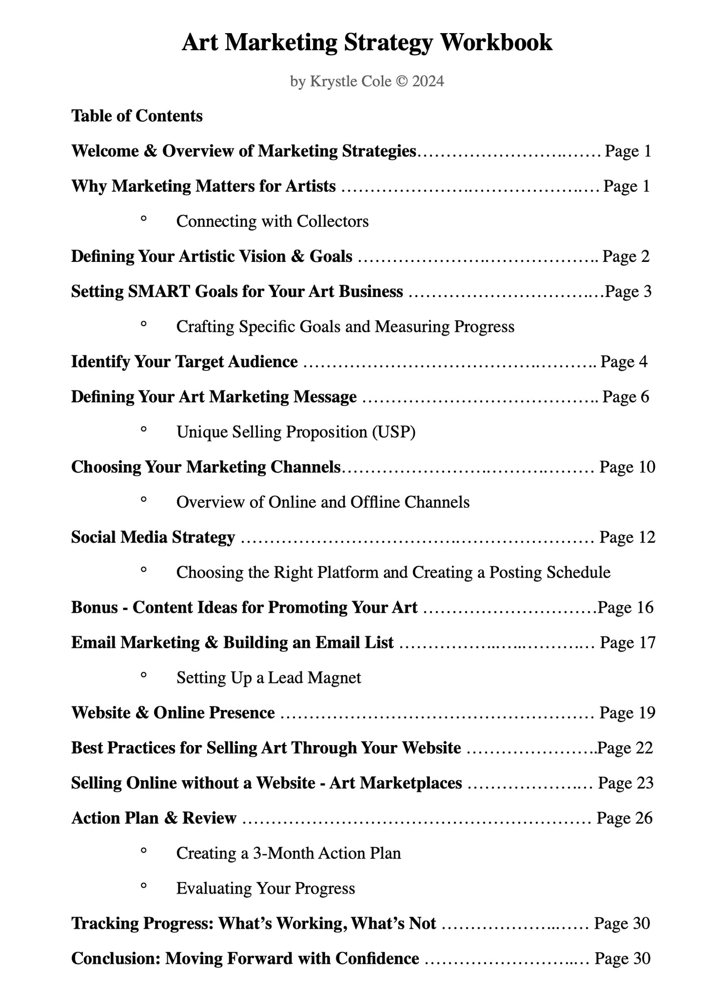 Art Marketing Strategy Workbook (Digital Download)