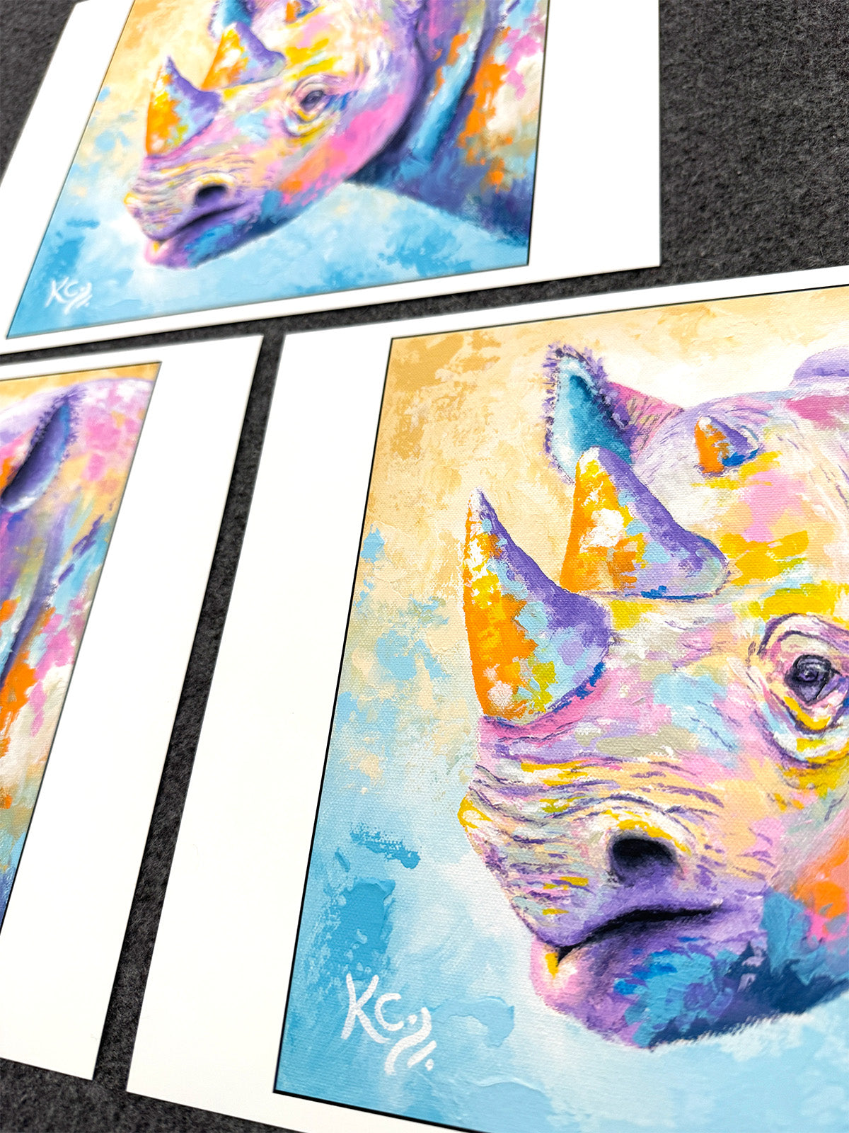 Rhino Art Print - KJ with Three Horns