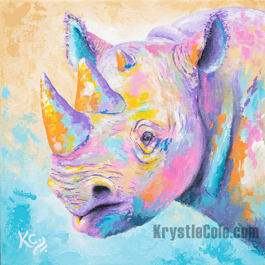 Rhino Art Print - KJ with Three Horns