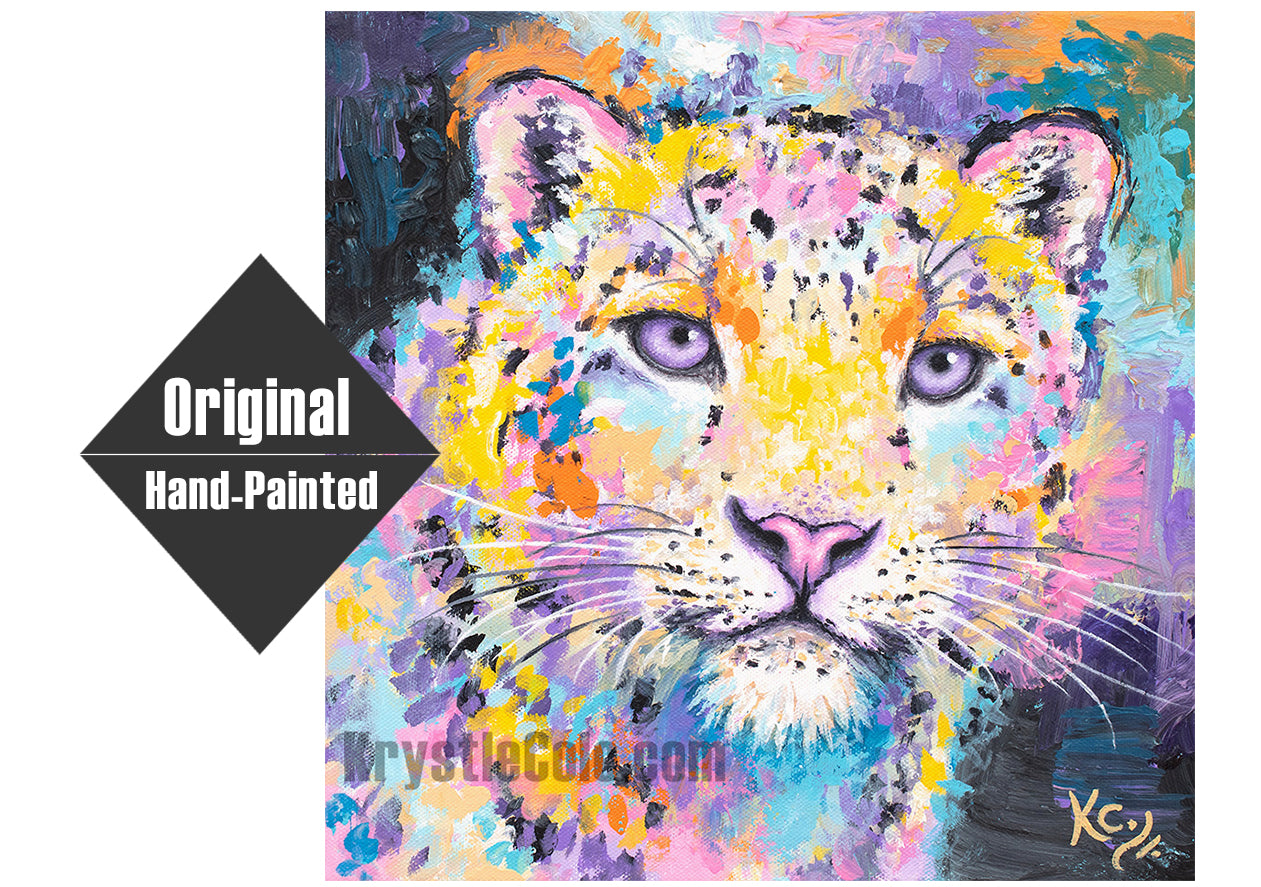 Rainbow Snow Leopard Painting - 12x12"