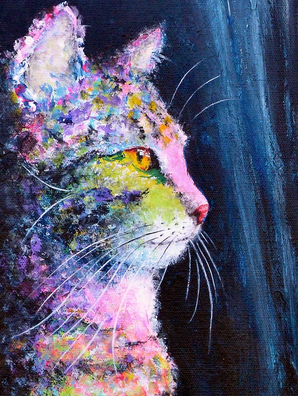 Tabby Cat Painting - Cat Art Print on CANVAS or PAPER by Krystle Cole