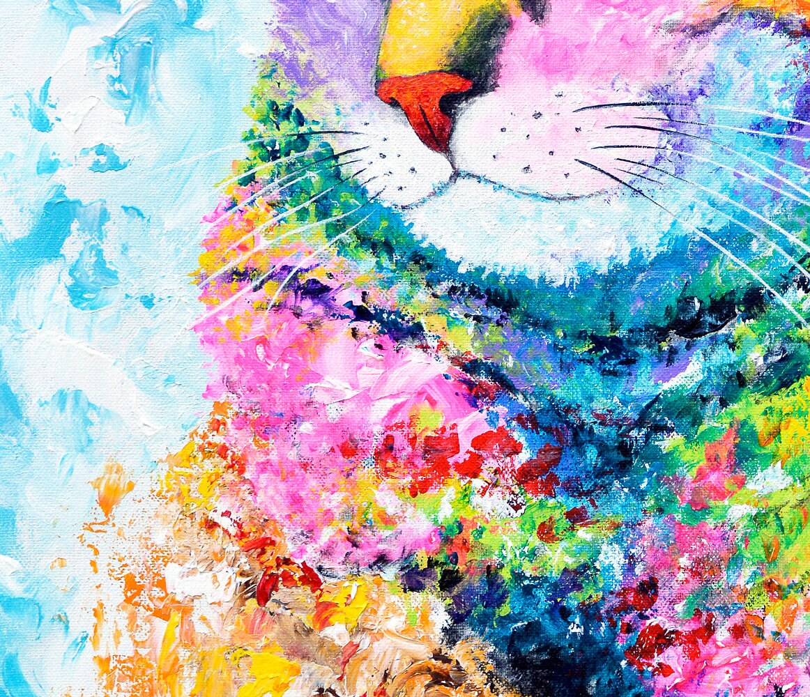 Tabby Cat Art - Cat Painting. Colorful Cat Print on CANVAS or PAPER by Krystle Cole