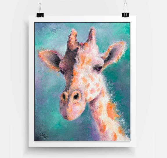 Giraffe Art - Giraffe Wall Art. Giraffe Print on CANVAS or PAPER. Giraffe Painting by Krystle Cole