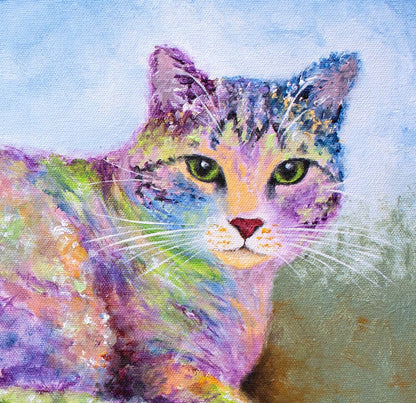 Painting of Two Cute Cats - Tabby Cat Art Print on Thick Archival PAPER. Colorful Cat Poster. Original Artwork by Krystle Cole