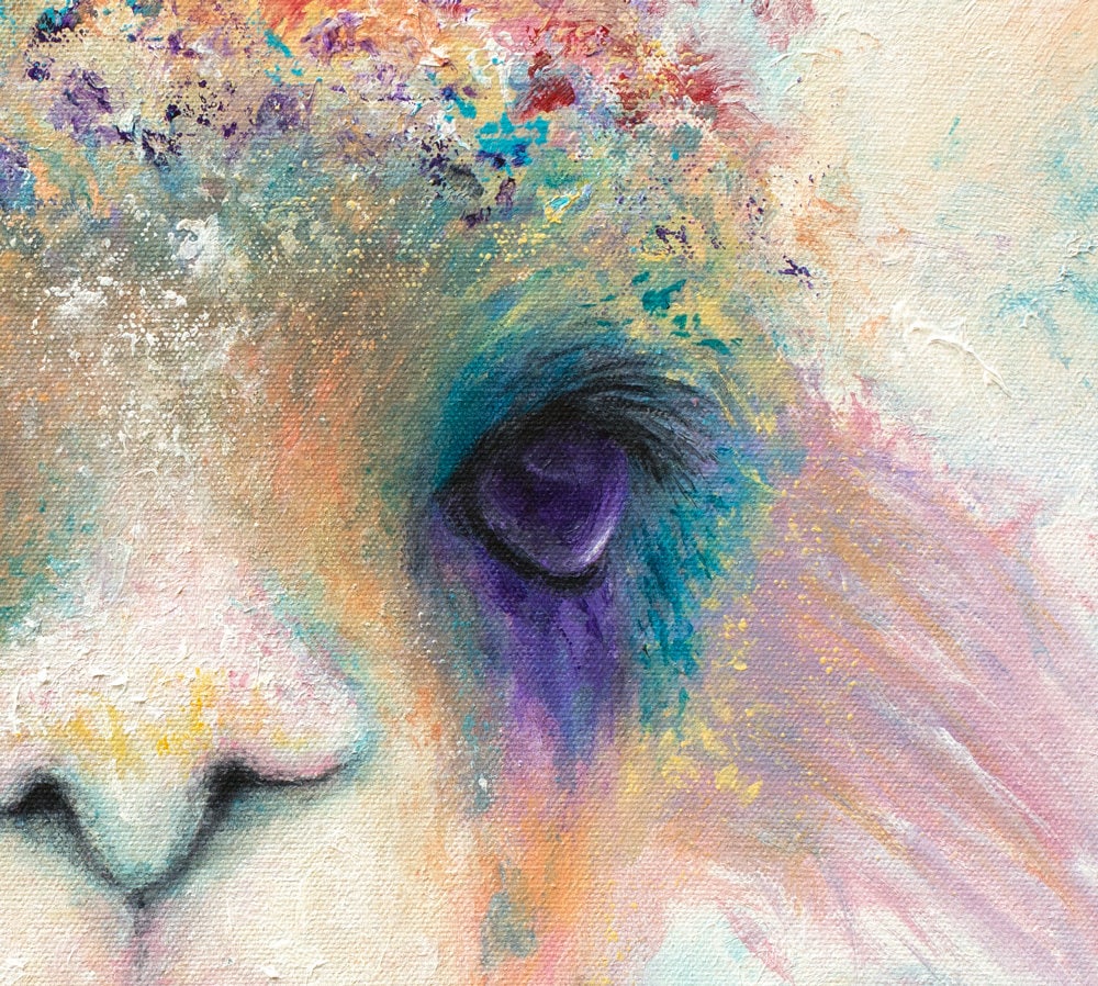 Pink Llama Art - Alpaca Art. Llama Painting. Alpaca Print on CANVAS or PAPER by Krystle Cole