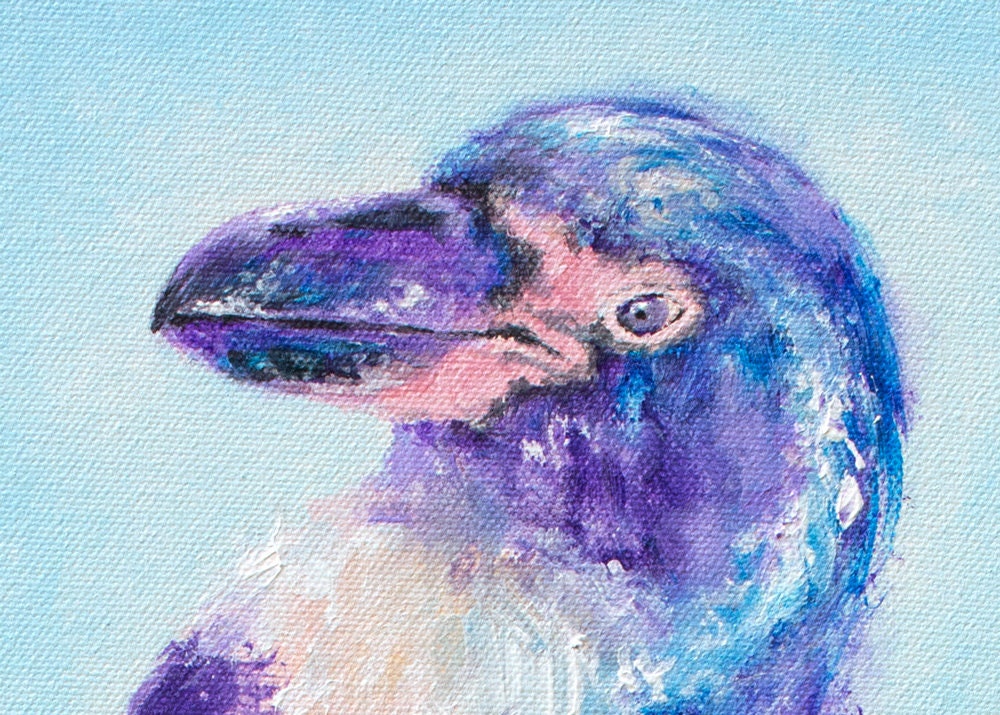 Penguin Art - Penguin Print on CANVAS or PAPER. Colorful Humboldt Penguin Painting by Krystle Cole