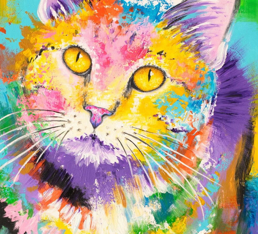 Abstract Cat Painting - Modern Cat Art Print on CANVAS or PAPER for Wall Decor or Gifts by Krystle Cole