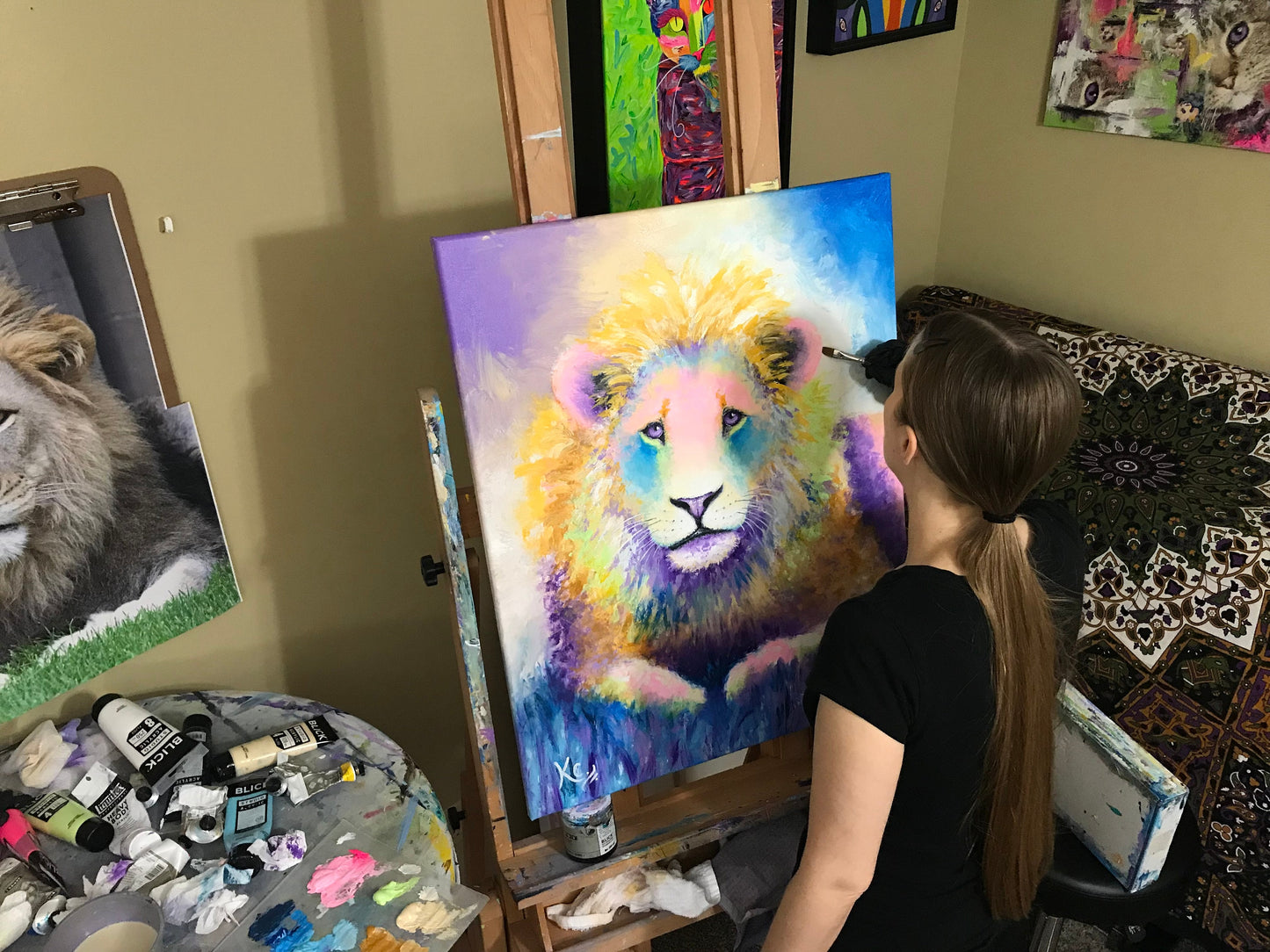 Lion Print - Big Cat Wall Art. Lion Painting on CANVAS or PAPER by Krystle Cole
