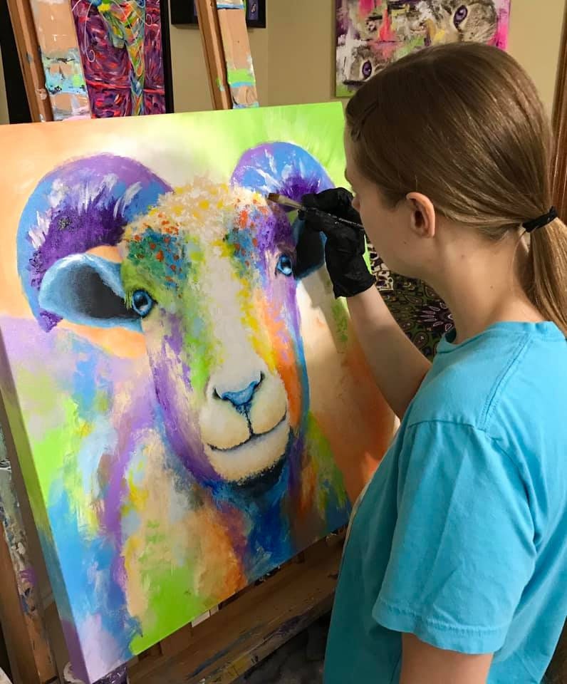 Orange Sheep Art - Blue Sheep Print. Rainbow Sheep Painting. Print on CANVAS or PAPER by Krystle Cole