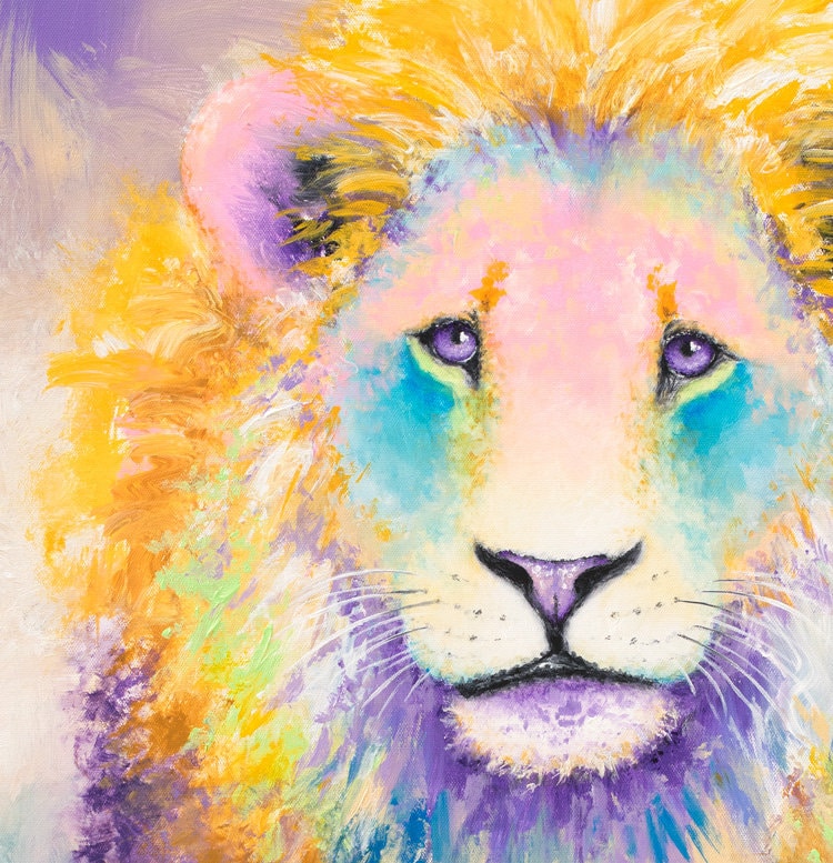 Lion Print - Big Cat Wall Art. Lion Painting on CANVAS or PAPER by Krystle Cole