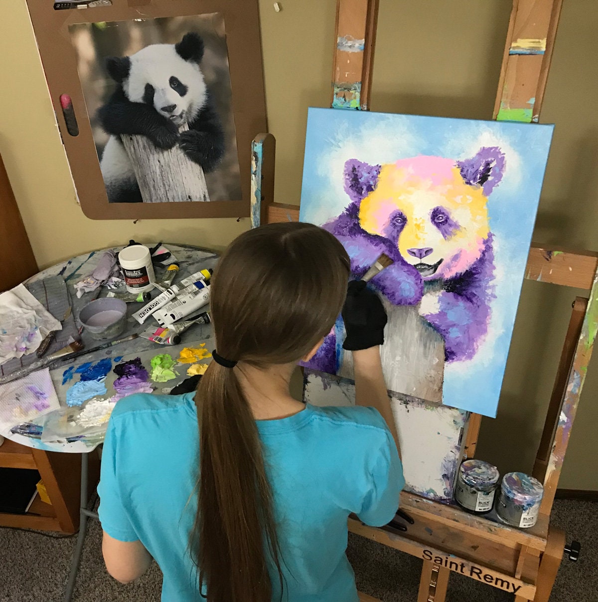 Panda Art - Panda Gifts. Panda Painting. Print on CANVAS or PAPER by Krystle Cole