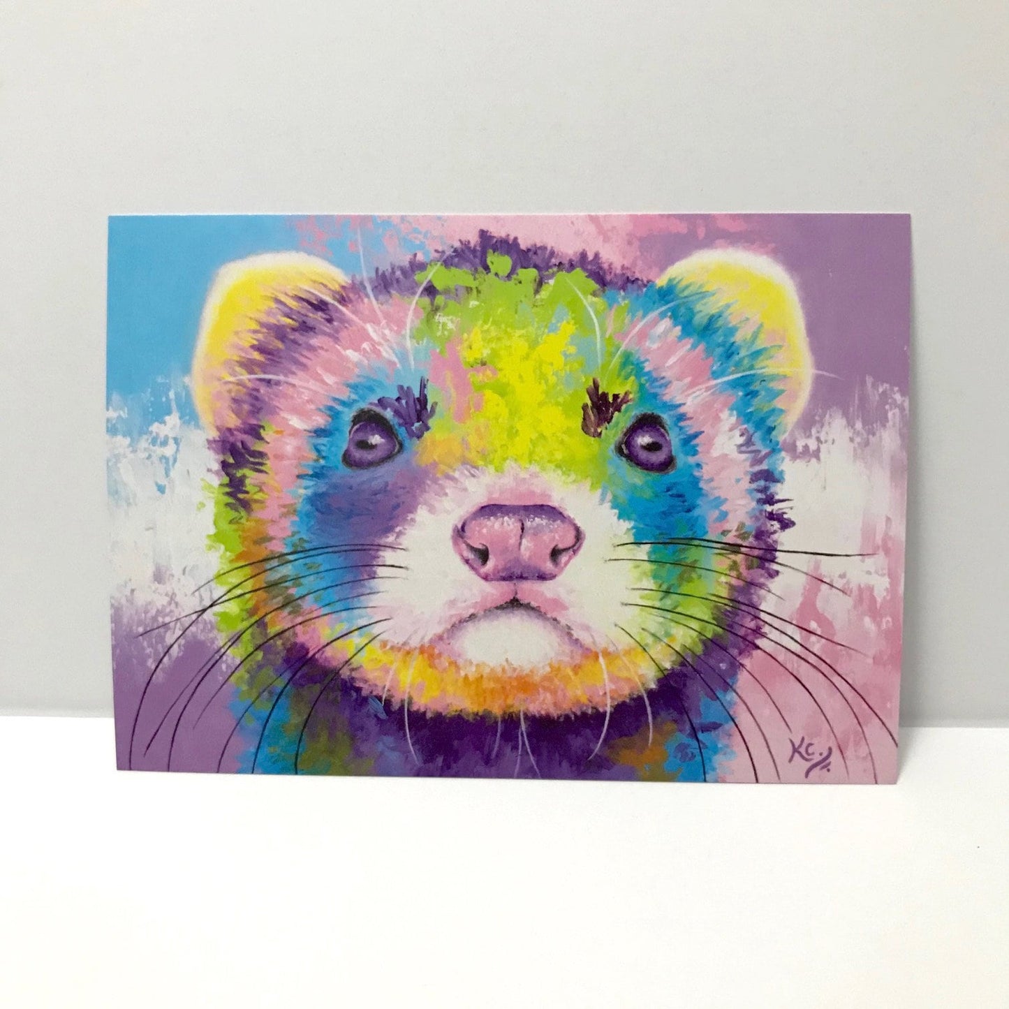 Woodland Animal Postcards - Ferret, Hedgehog, Bunny Rabbit. Set of 3. Rainbow Watercolor Art Cards by Krystle Cole