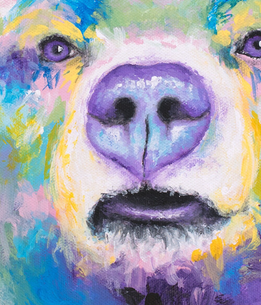 Blue Bear Art Print on Paper or Canvas of Colorful Grizzly Bear Painting by Krystle Cole