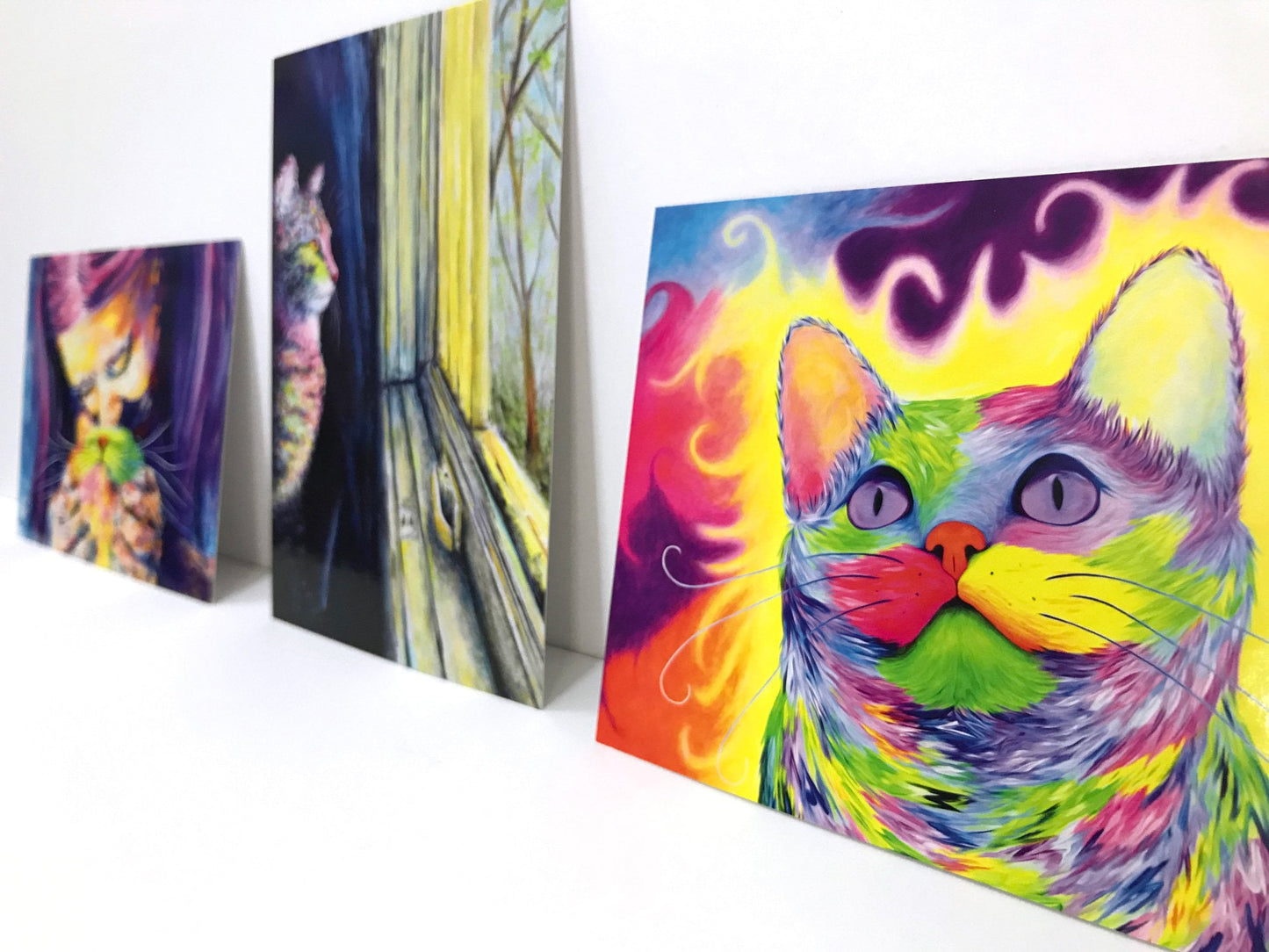 Cat Postcard Set of 3 - Rainbow Cat Postcards, Cat Lover Gifts. Cat Art Post Cards based on Paintings by Krystle Cole