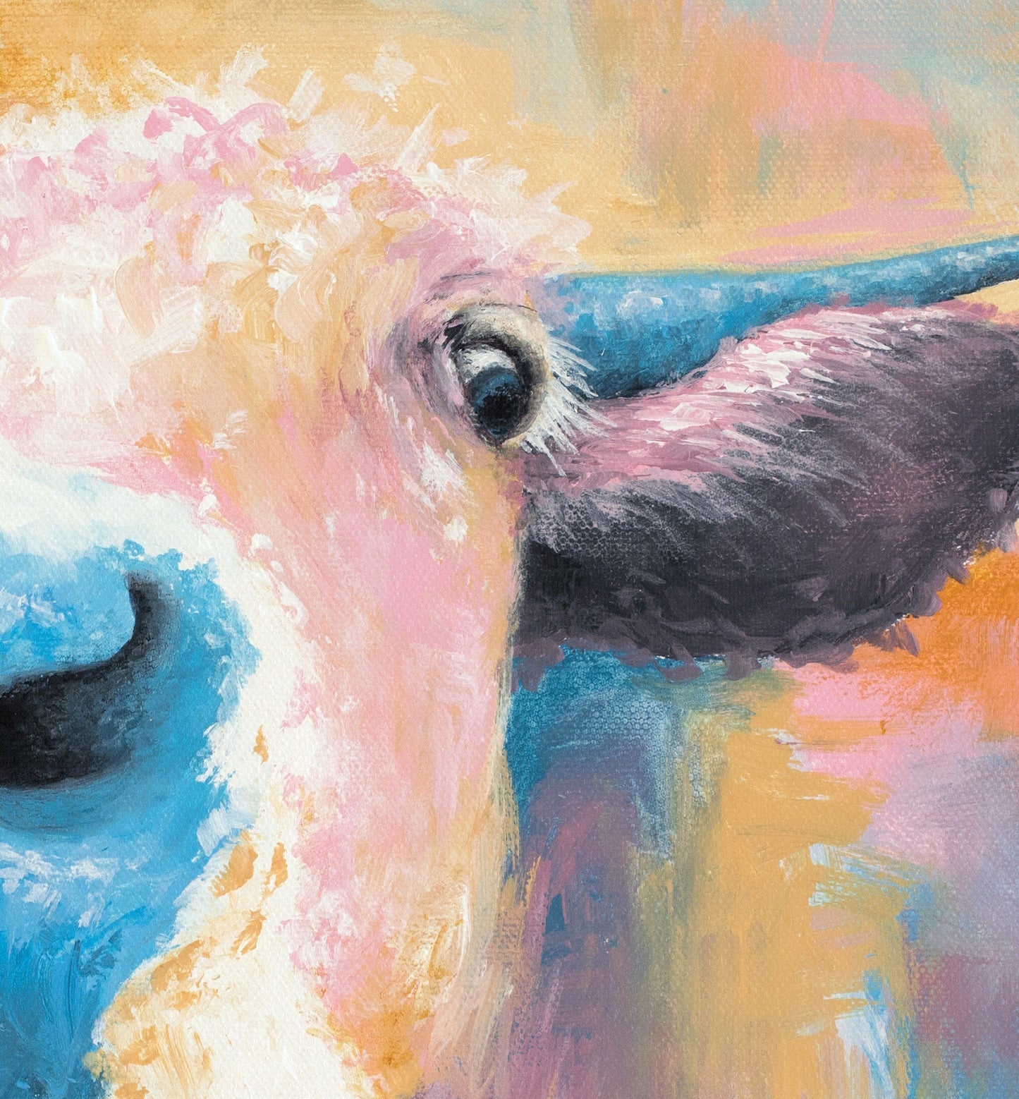 Blue Cow Painting - Cow Print. Cow Wall Art on CANVAS or PAPER by Krystle Cole