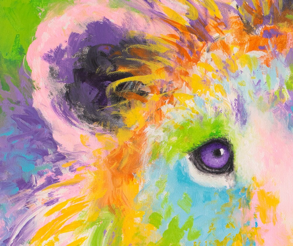 Colorful Lion Painting - Lion Art Print on CANVAS or PAPER for Wall Decor or Gifts. Original Artwork by Krystle Cole