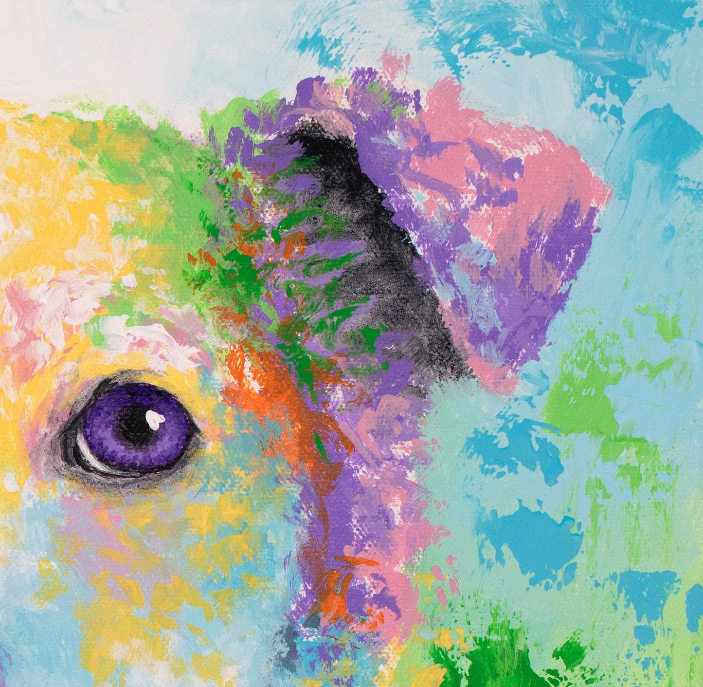 Rainbow Dog Art Print CANVAS or PAPER. Wall decor dog lover gift. Painting by Krystle Cole