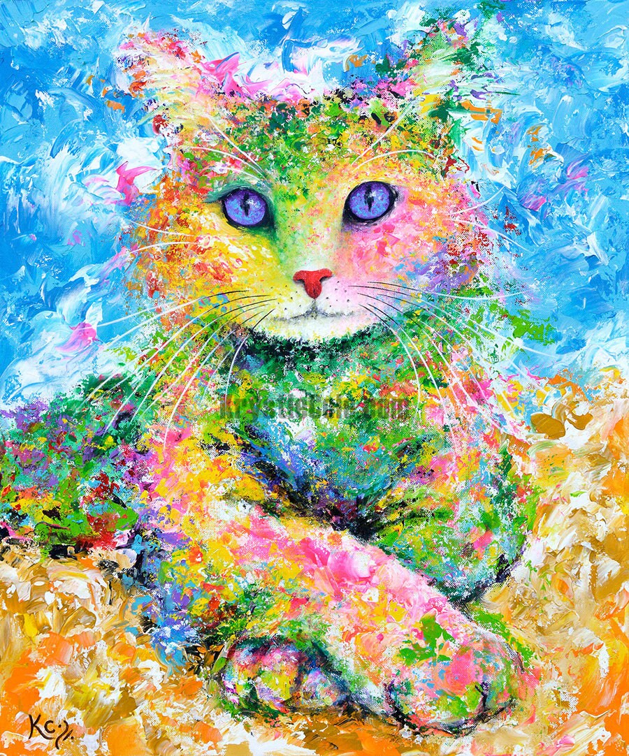 Cat Painting - Cat Print on CANVAS or PAPER. Beautiful Cat Art by Krystle Cole