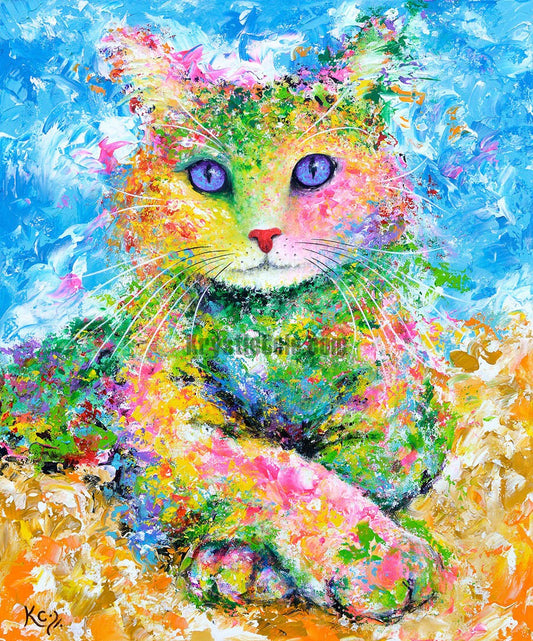 Cat Painting - Cat Print on CANVAS or PAPER. Beautiful Cat Art by Krystle Cole