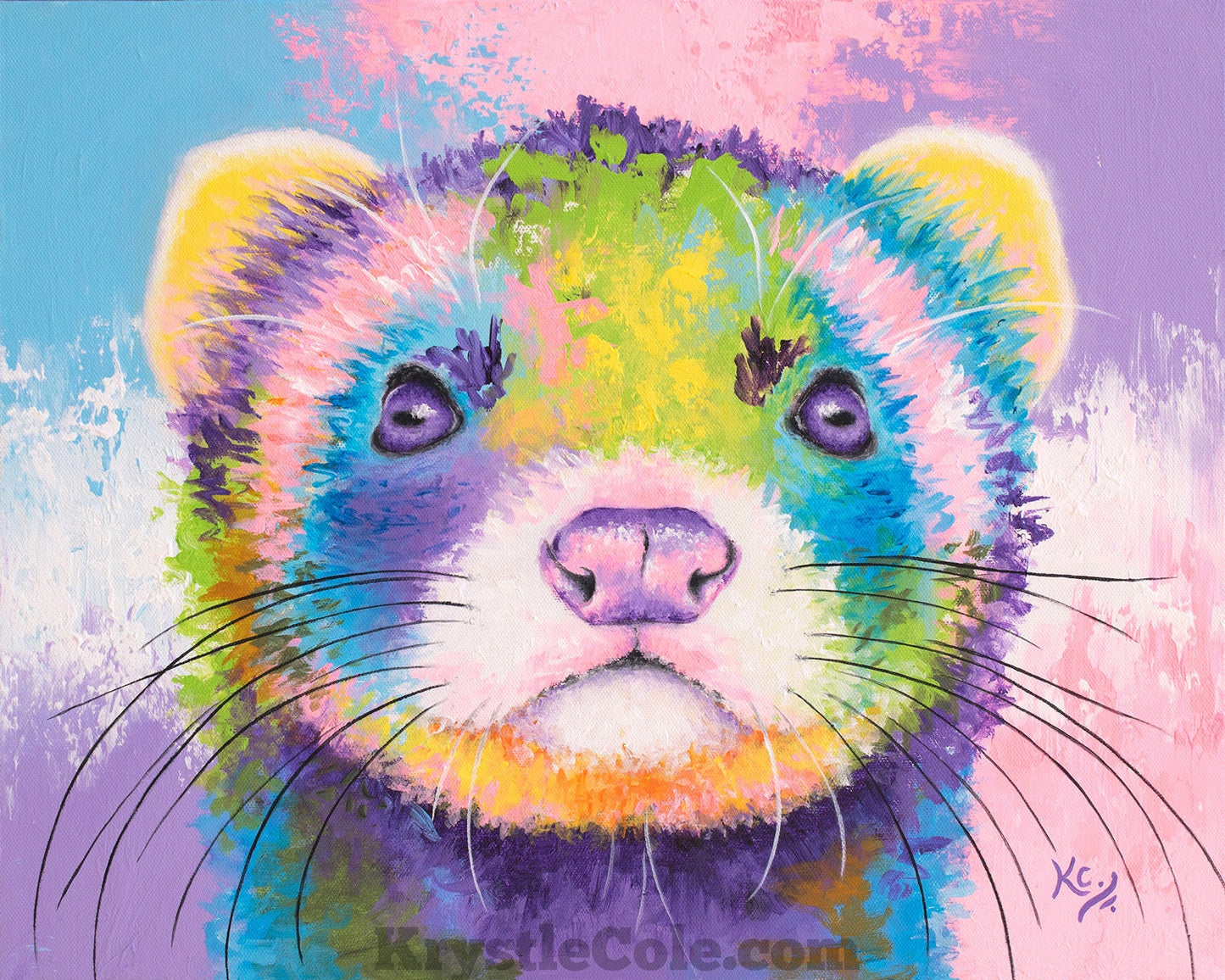 Ferret Art Print on Paper or Canvas of Rainbow Pop Painting by Krystle Cole