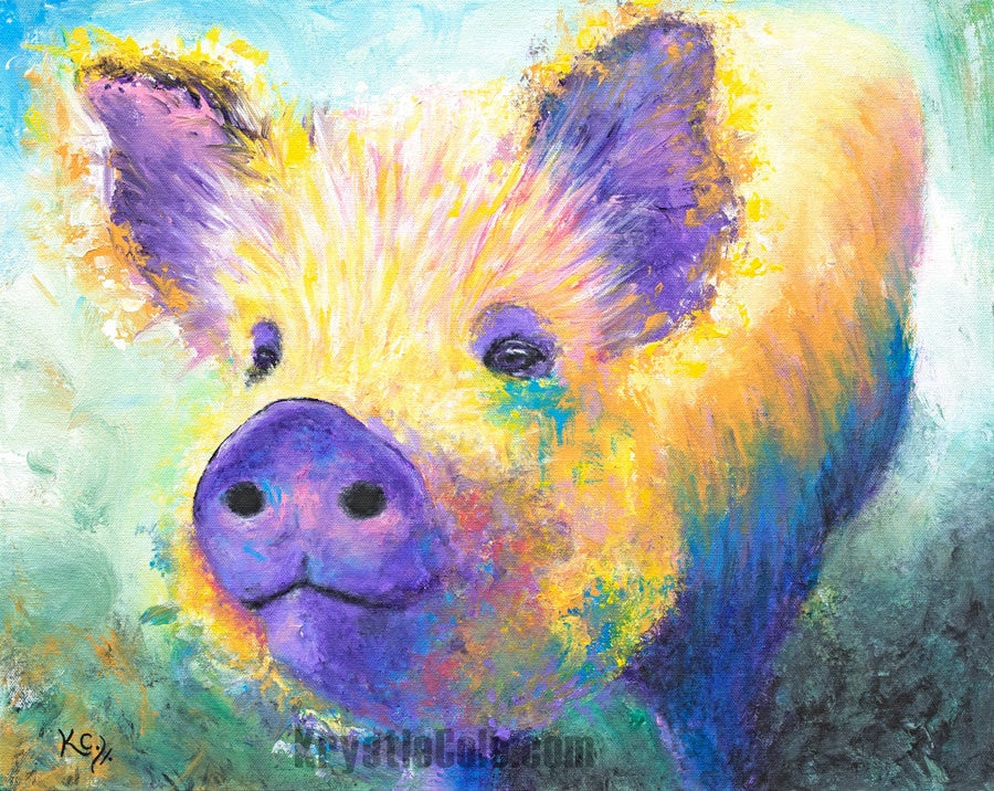 Pig Art on CANVAS or PAPER - Farm Animal Print. Pig Gifts for Women. Colorful Pig Painting by Krystle Cole