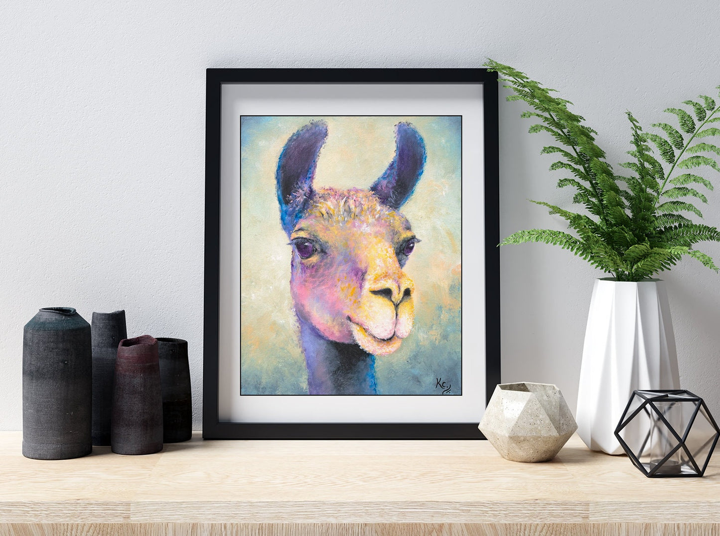 Llama Print - Llama Gifts. Blue Llama Art. Llama Painting. Print on CANVAS or PAPER by Krystle Cole
