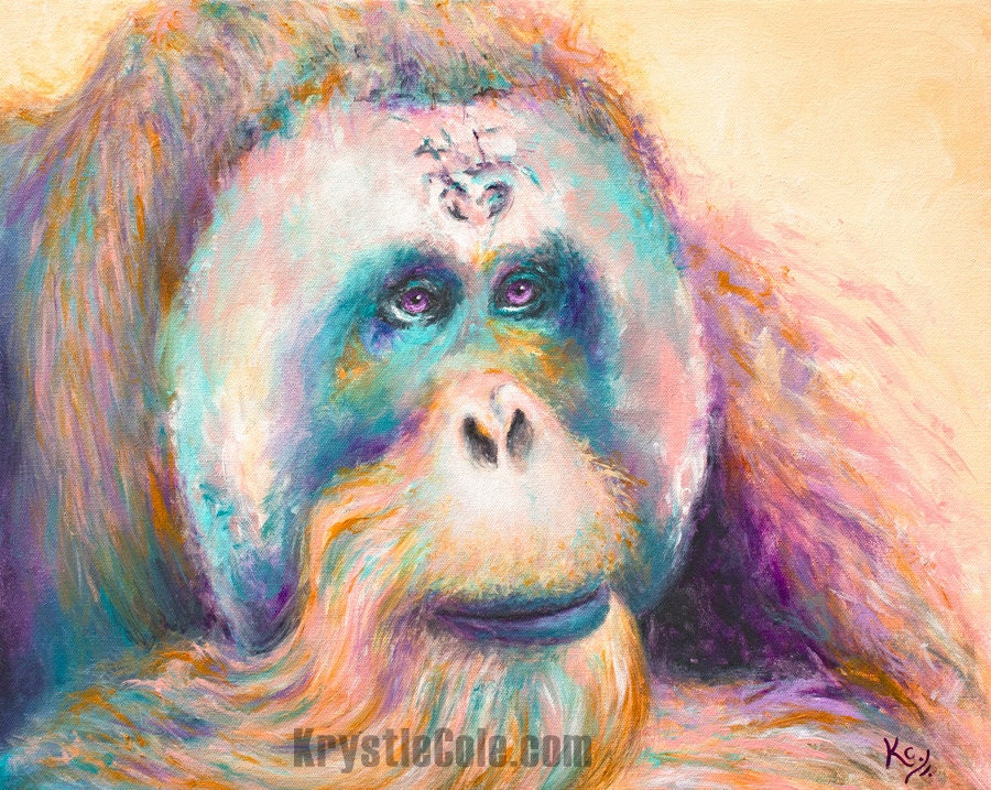 Orangutan Art - Orangutan Print on CANVAS or PAPER. Orangutan Painting by Krystle Cole