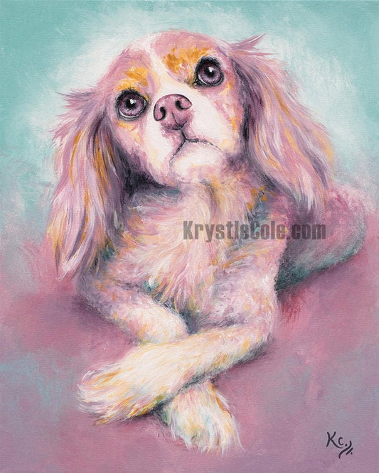 Cavalier King Charles Spaniel Art Print on CANVAS or PAPER. Cavalier Painting "Charlotte" by Krystle Cole