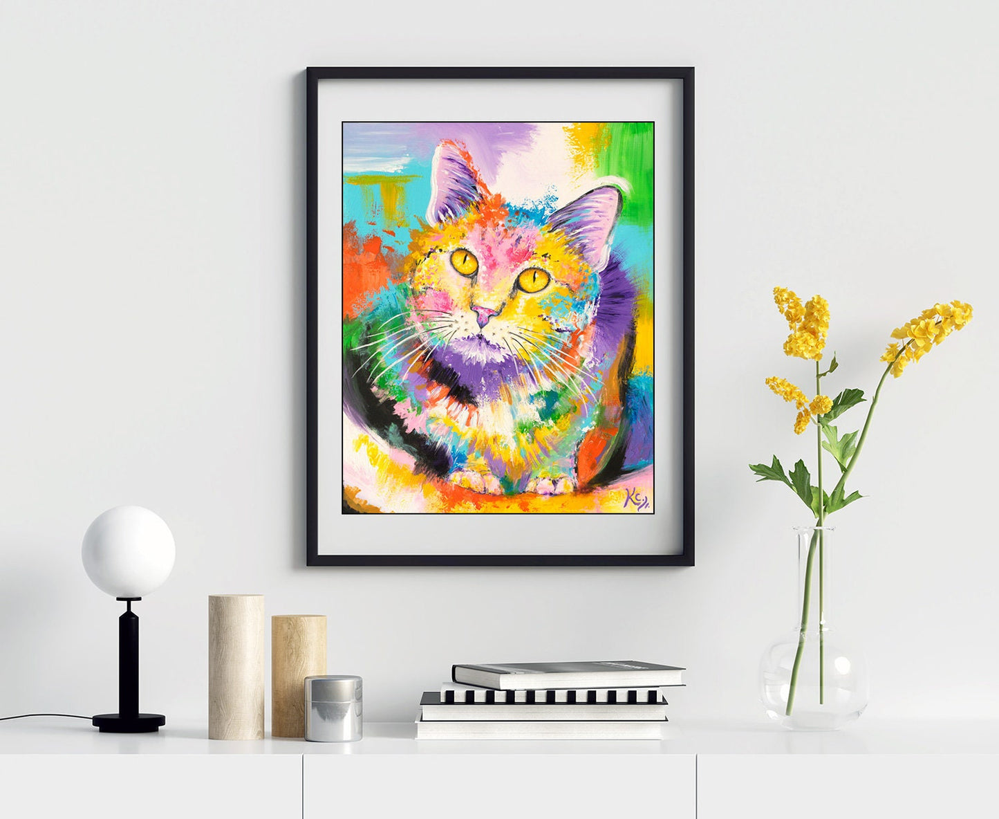 Abstract Cat Painting - Modern Cat Art Print on CANVAS or PAPER for Wall Decor or Gifts by Krystle Cole