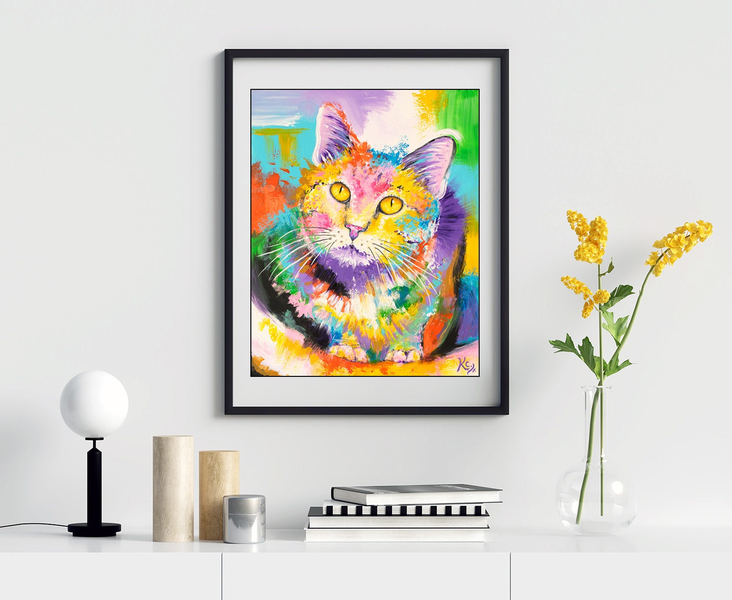 Abstract Cat Painting - Modern Cat Art Print on CANVAS or PAPER for Wall Decor or Gifts by Krystle Cole