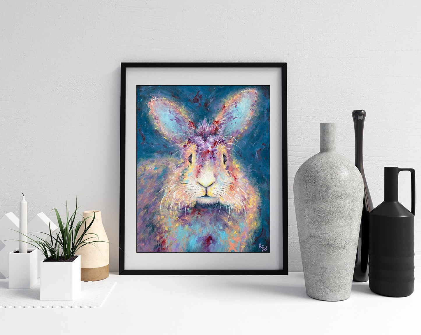 Rabbit Art Print on PAPER or CANVAS - Longhaired Bunny Rabbit Painting by Krystle Cole