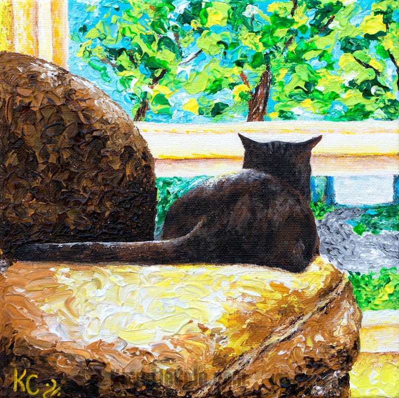 Brown Tabby Cat Art - Square Cat Painting. Impressionist Cat Print on CANVAS or PAPER by Krystle Cole