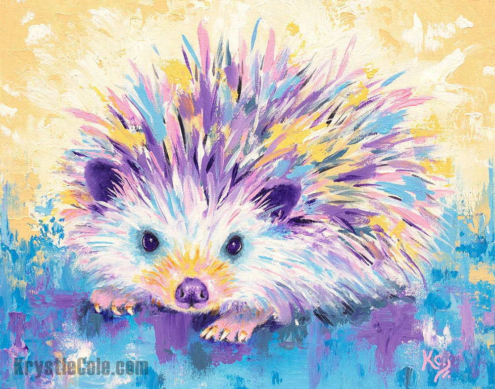 Hedgehog Art Print on Paper or Canvas of Painting by Krystle Cole