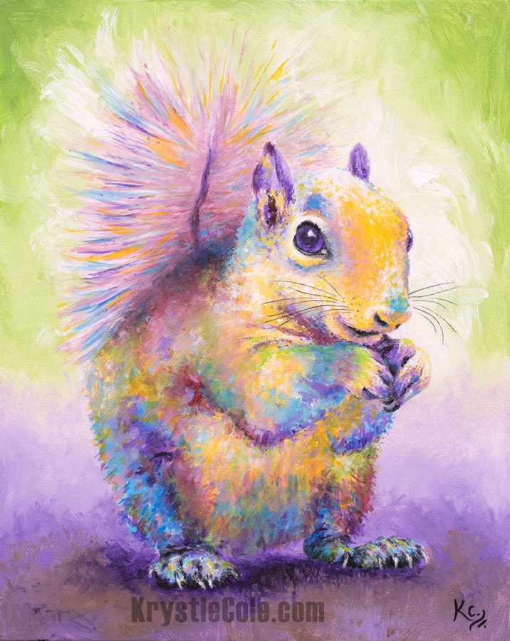 Squirrel Art Print on CANVAS or PAPER - Fun for Wall Decor or Gifts. Squirrel Painting by Krystle Cole