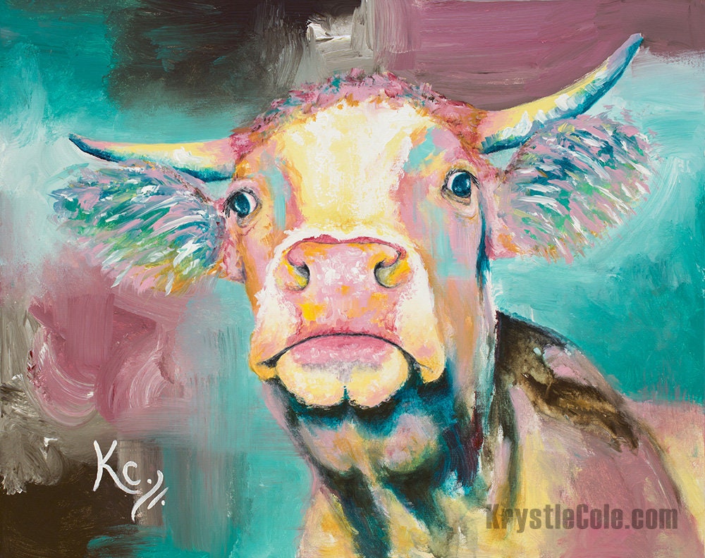 Cow Art - Cow Painting. Farm Animal Art. Cow Print on Paper or Canvas by Krystle Cole