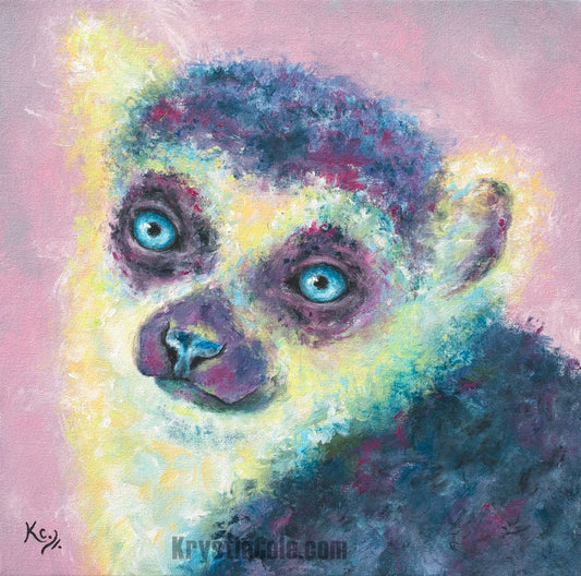 Lemur Art - Lemur Print on CANVAS or PAPER. Ring Tailed Lemur Painting by Krystle Cole