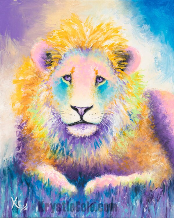 Lion Print - Big Cat Wall Art. Lion Painting on CANVAS or PAPER by Krystle Cole