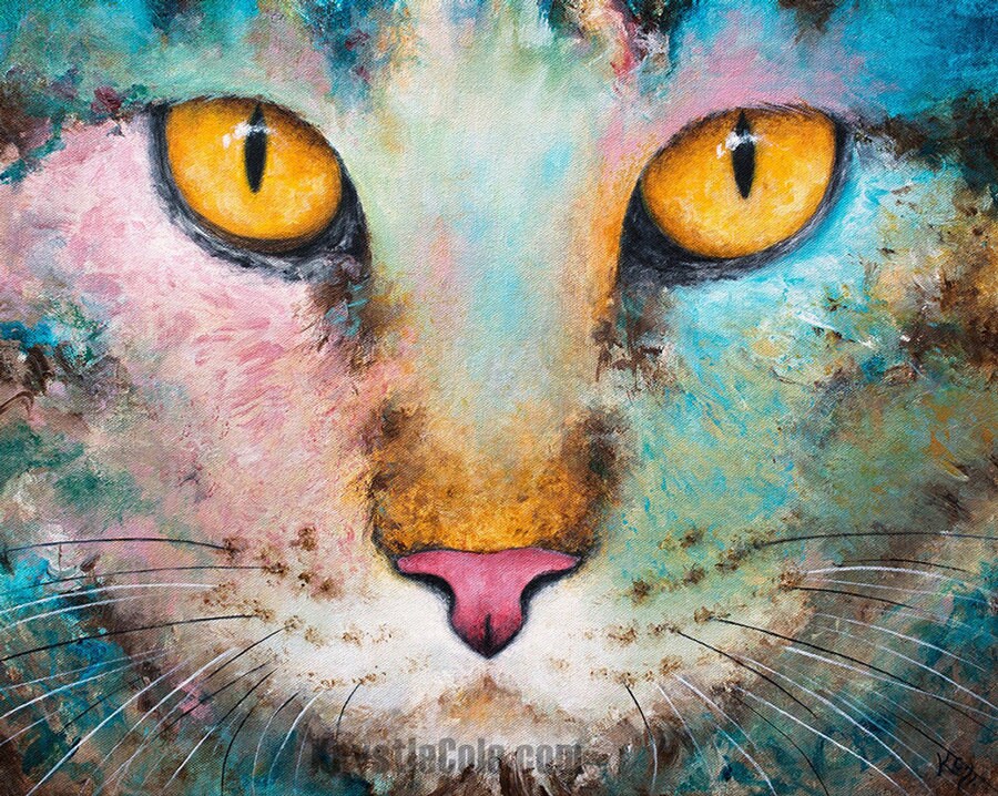 Tabby Cat Art - Cat Painting. Beautiful Cat Portrait on CANVAS or PAPER by Krystle Cole