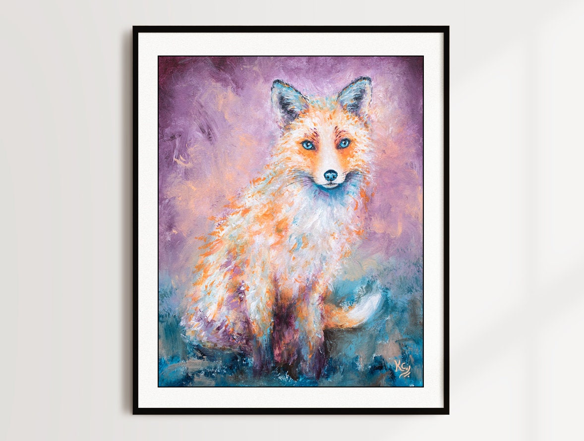 Fox Art Print on CANVAS or PAPER of Colorful Fox Painting by Krystle Cole