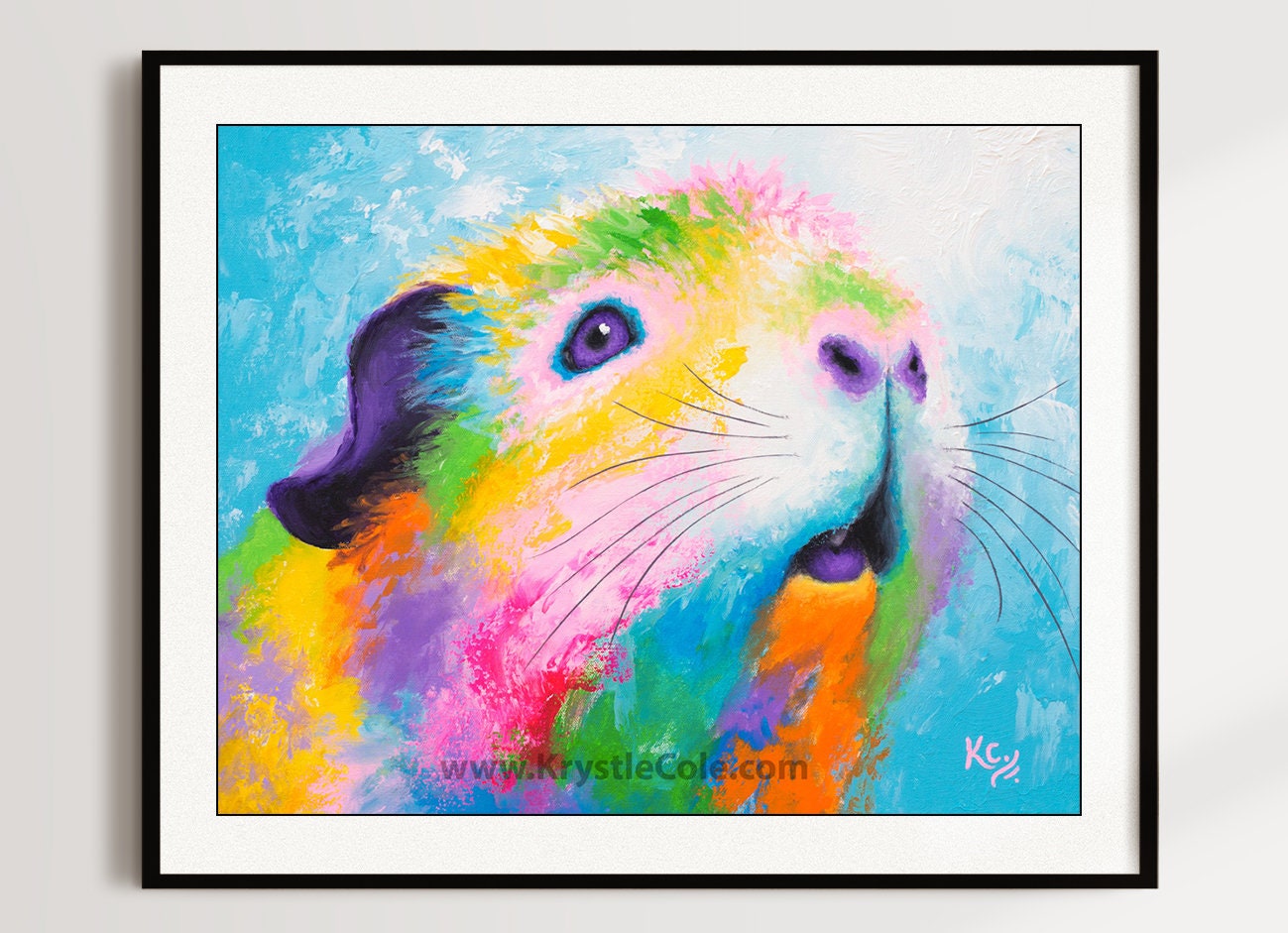 Guinea Pig Art Print on Paper or Canvas of Rainbow Pop Painting by Krystle Cole