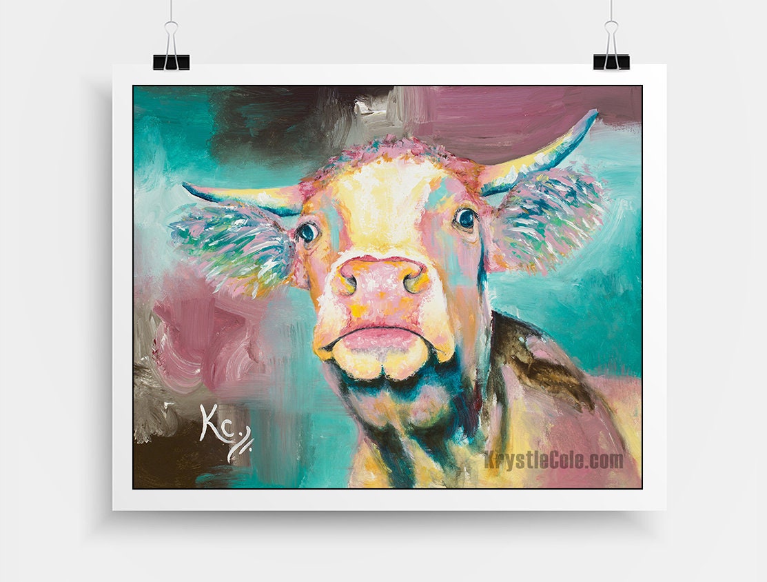 Cow Art - Cow Painting. Farm Animal Art. Cow Print on Paper or Canvas by Krystle Cole