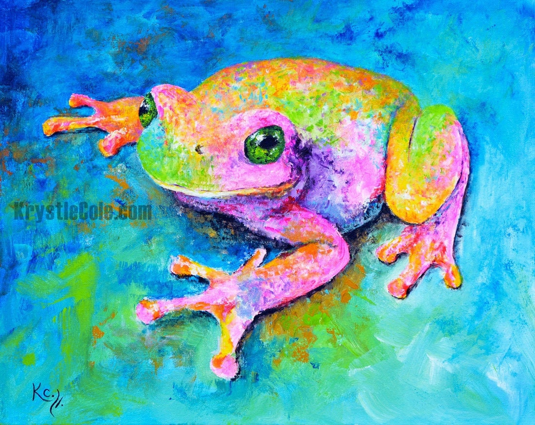 Frog Art Print on Paper or Canvas of Colorful Painting "Dream Frog" by Krystle Cole