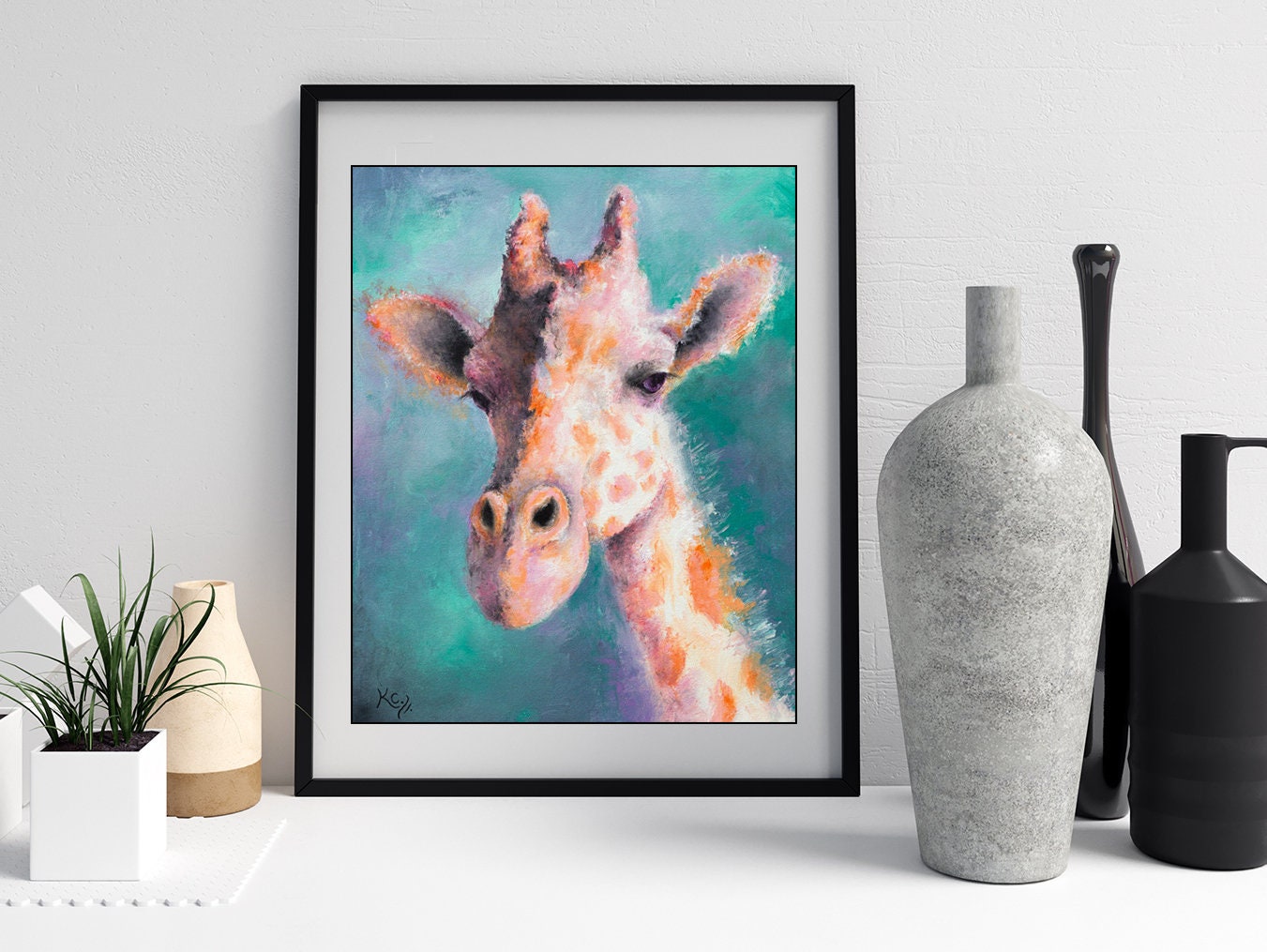 Giraffe Art - Giraffe Wall Art. Giraffe Print on CANVAS or PAPER. Giraffe Painting by Krystle Cole