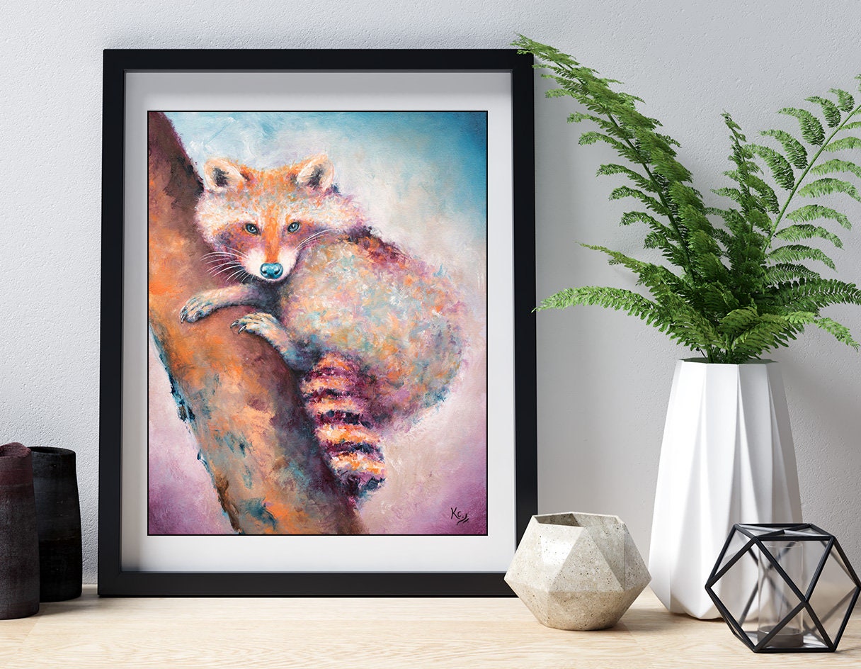 Raccoon Art Print on CANVAS or PAPER - Trash Panda Wall Decor. Raccoon Gifts. Raccoon Painting by Krystle Cole