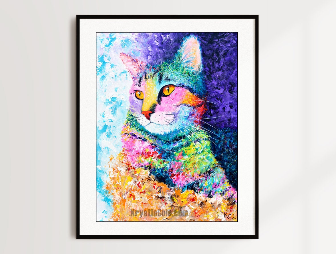 Tabby Cat Art - Cat Painting. Colorful Cat Print on CANVAS or PAPER by Krystle Cole