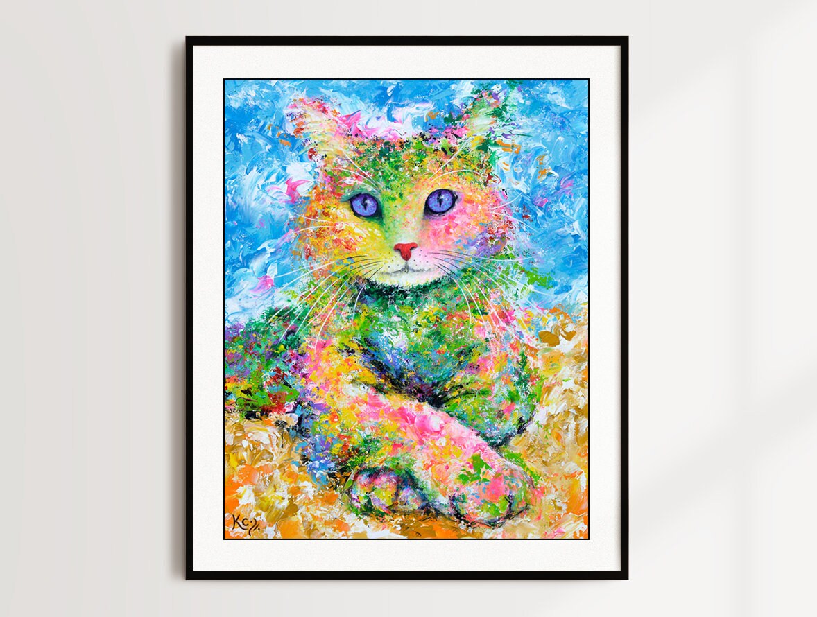 Cat Painting - Cat Print on CANVAS or PAPER. Beautiful Cat Art by Krystle Cole