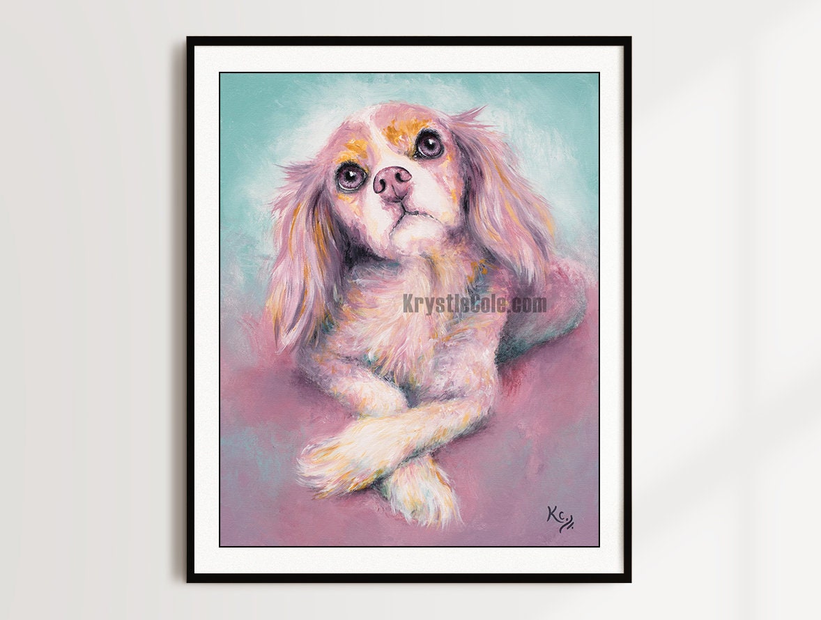 Cavalier King Charles Spaniel Art Print on CANVAS or PAPER. Cavalier Painting "Charlotte" by Krystle Cole