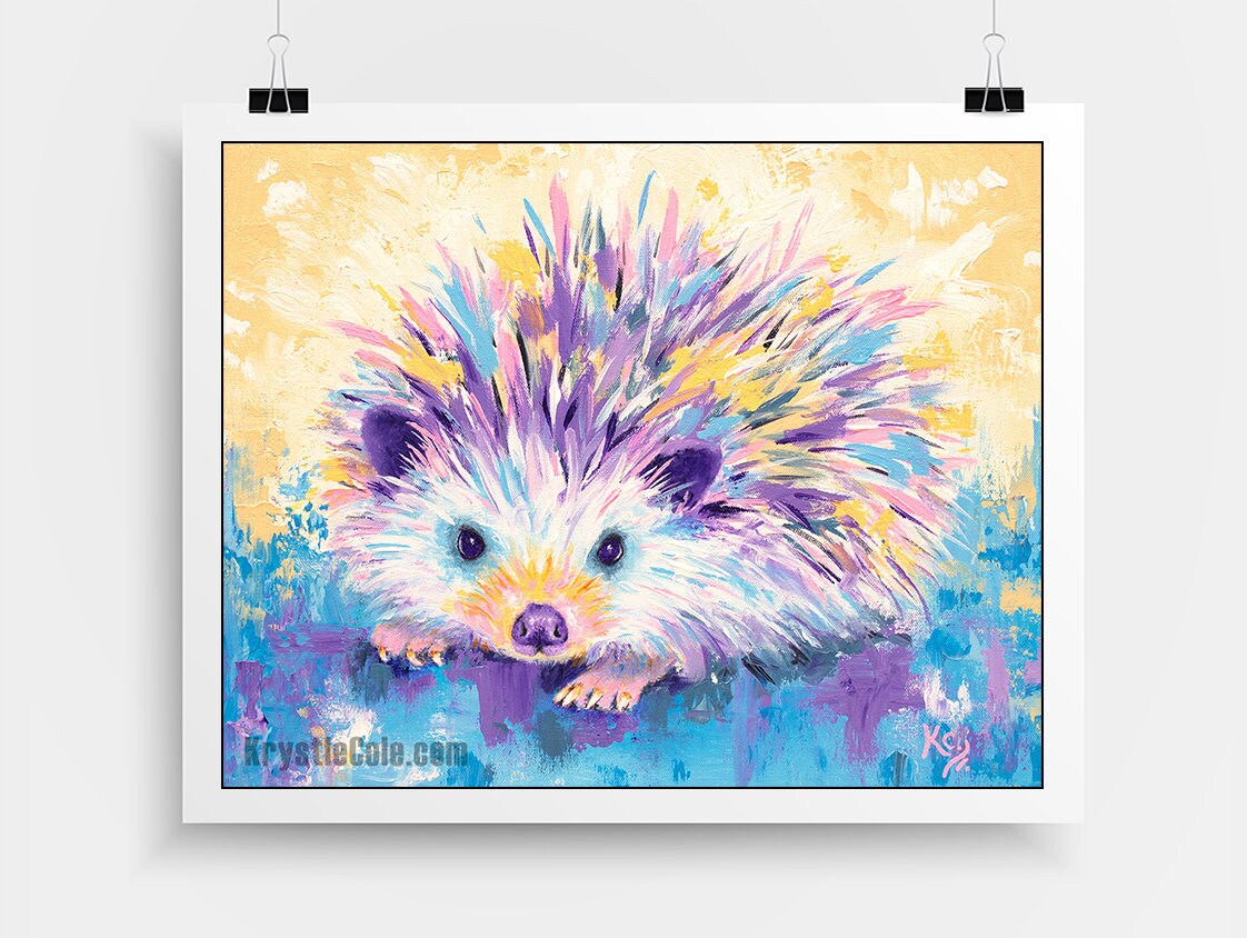 Hedgehog Art Print on Paper or Canvas of Painting by Krystle Cole