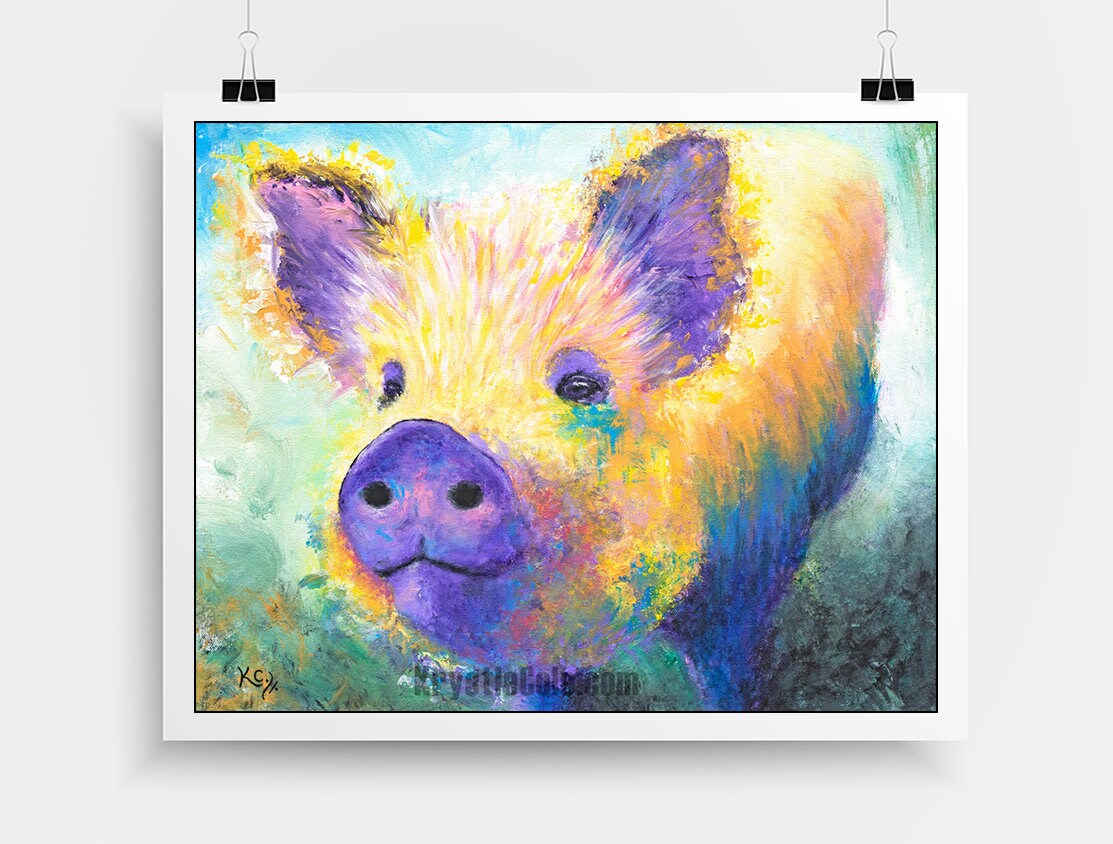 Pig Art on CANVAS or PAPER - Farm Animal Print. Pig Gifts for Women. Colorful Pig Painting by Krystle Cole