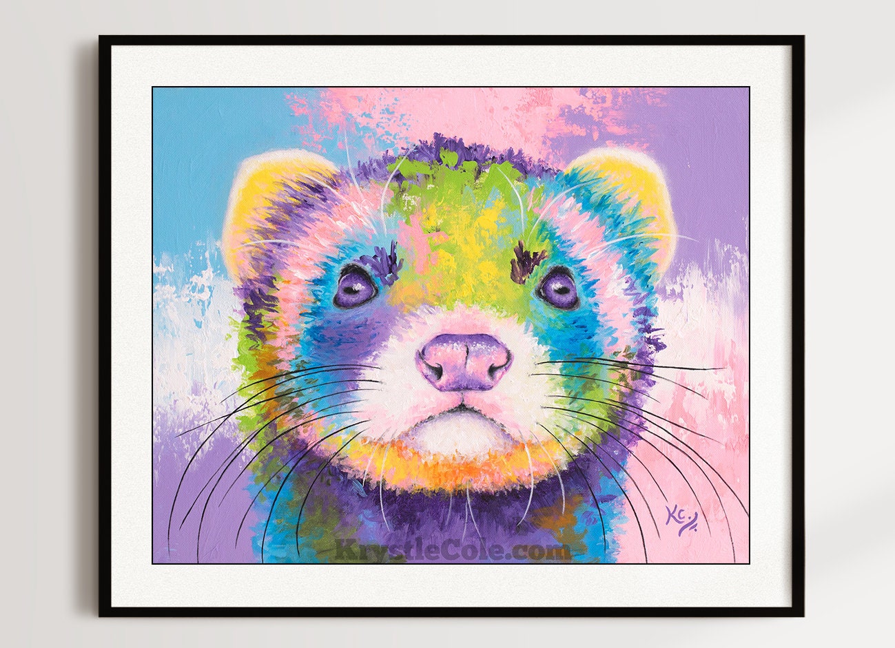 Ferret Art Print on Paper or Canvas of Rainbow Pop Painting by Krystle Cole